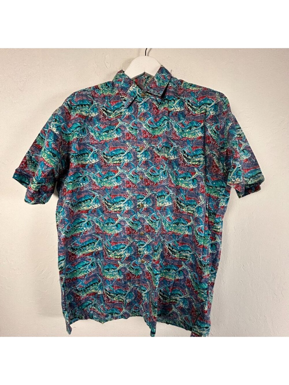 Avi Collection Kahala Mens Hawaiian Button-Up Shirt Large Handcrafted Fish Print